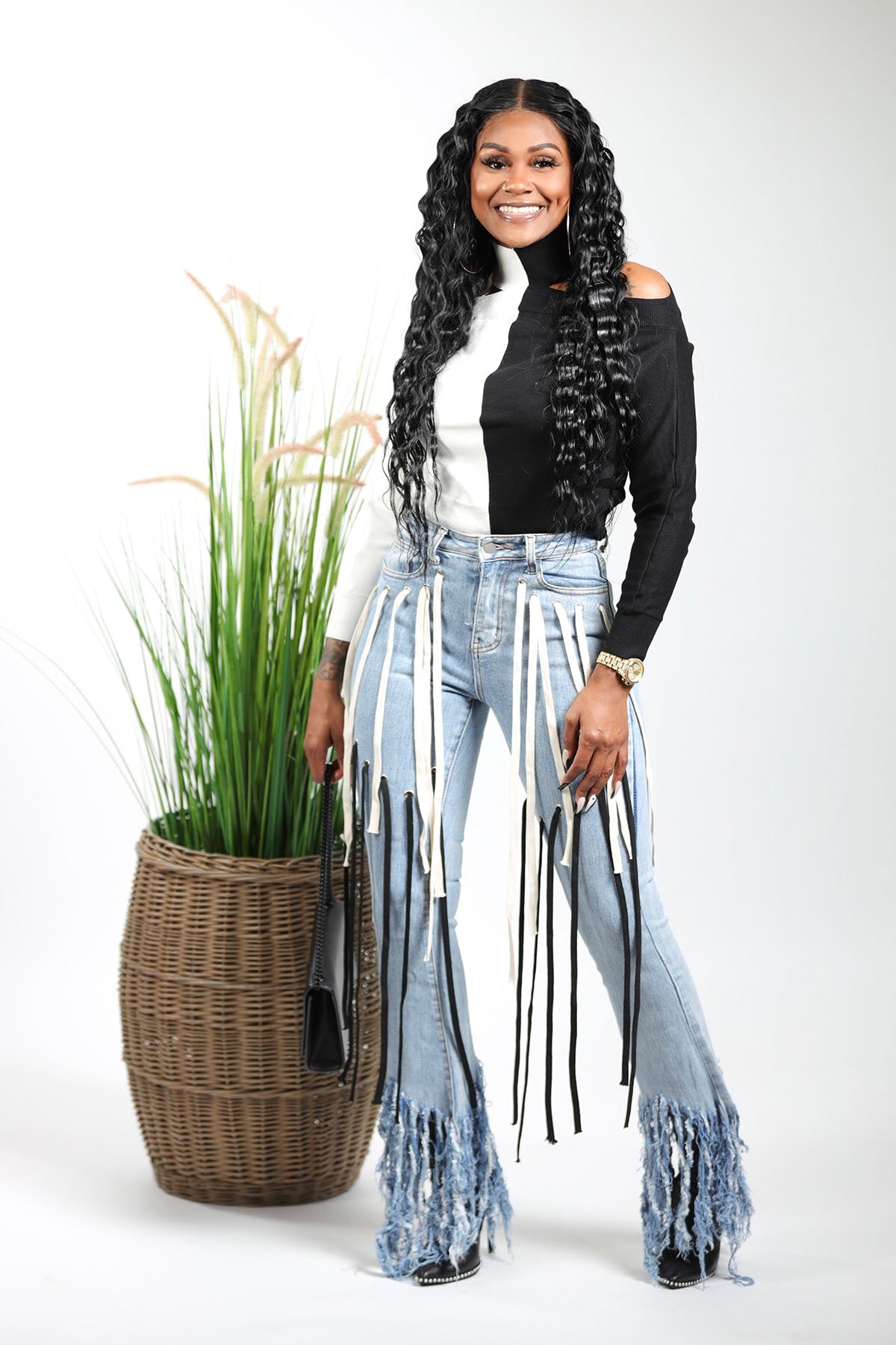 Denim Fringe Jeans