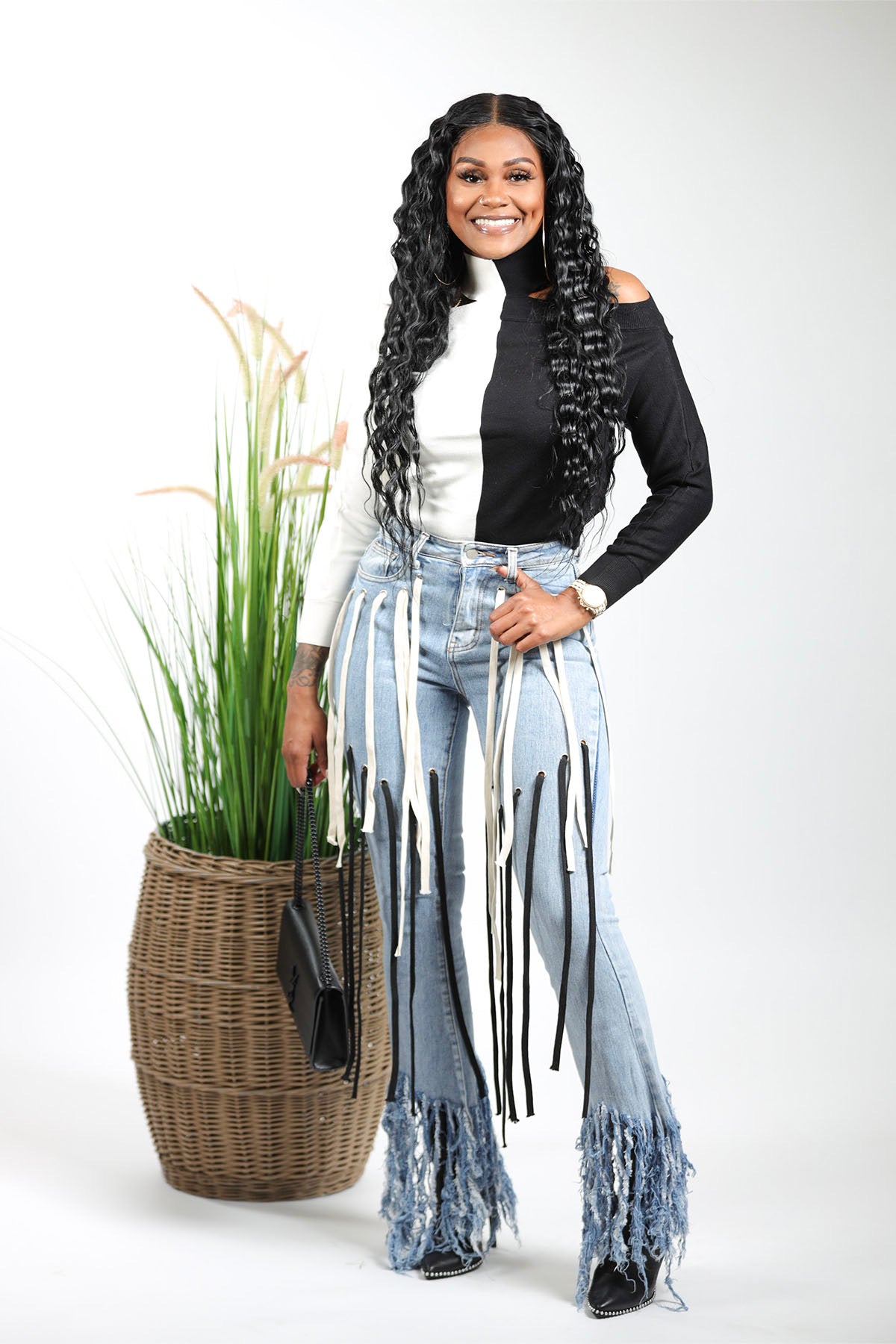 Denim Fringe Jeans